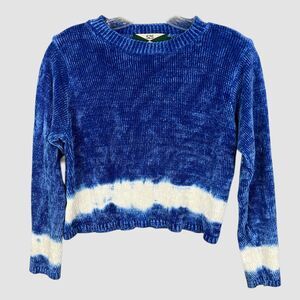 525 America Blue White Tie Dye Chenille Crop Sweater Petite Small